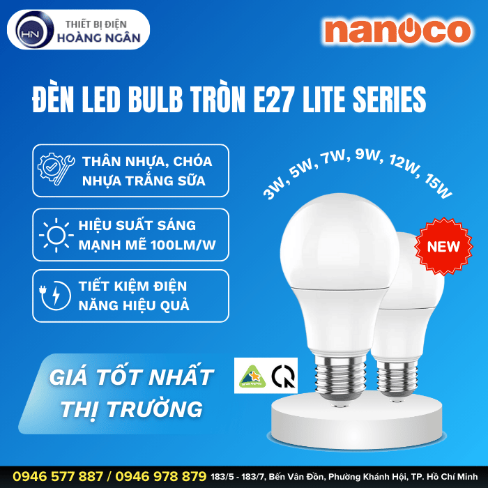Bóng Đèn LED Tròn E27 Lite Series Nanoco