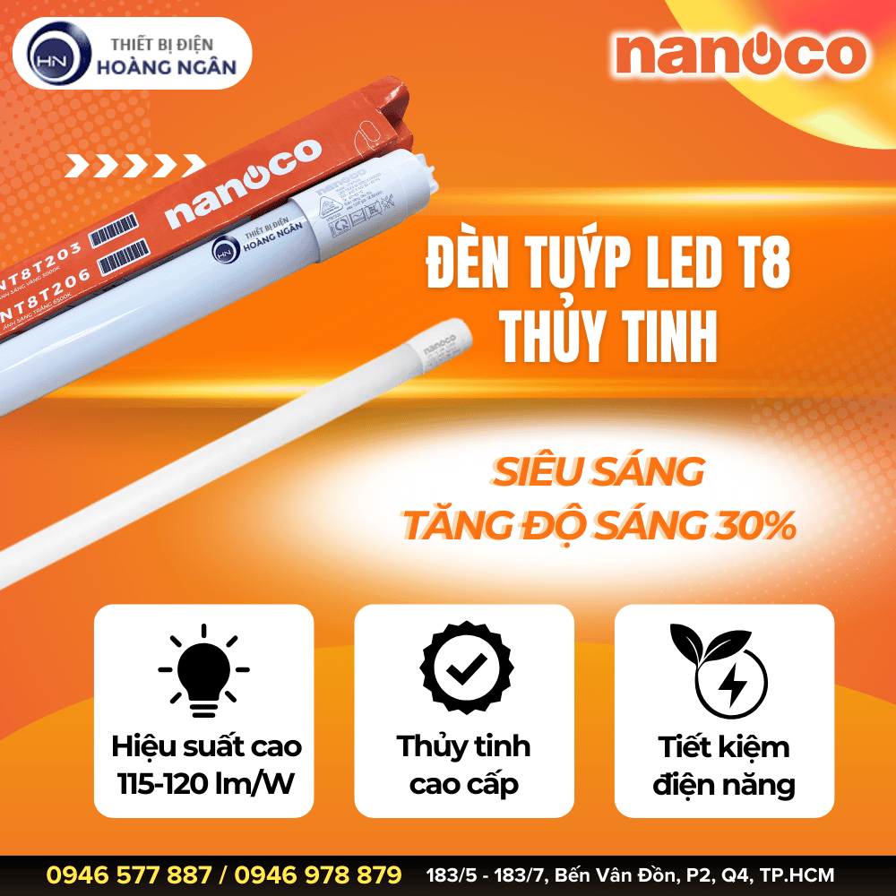 Bóng Đèn LED Tuýp T8 Thuỷ Tinh Nanoco