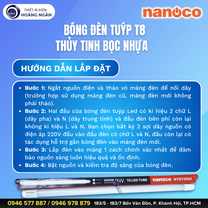 Bóng Đèn LED Tuýp T8 Thuỷ Tinh Bọc Nhựa Nanoco