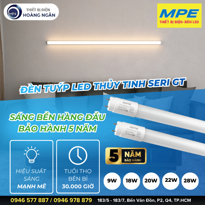 Bóng Đèn LED Tuýp T8 Thủy Tinh MPE  Seri GT