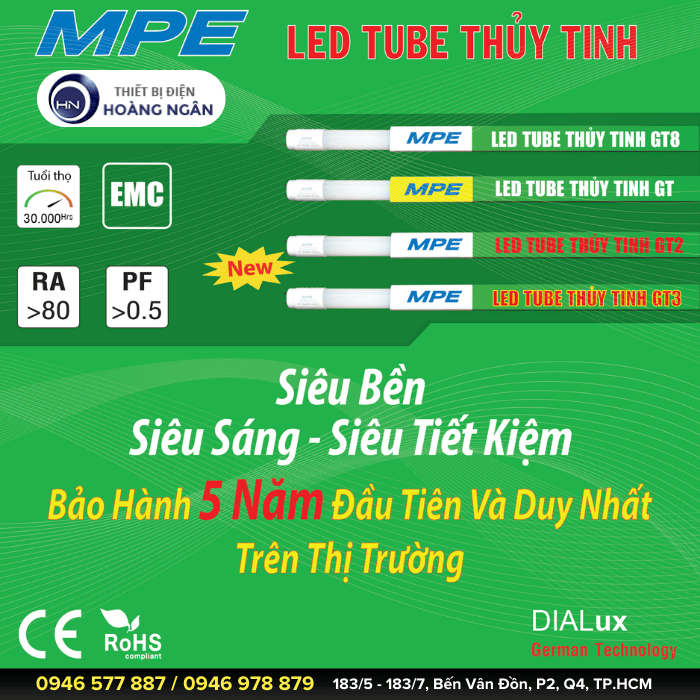 Bóng Đèn LED Tuýp T8 Thủy Tinh MPE  Seri GT