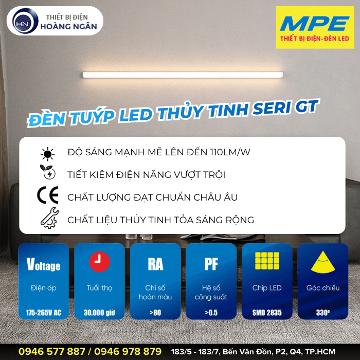 Bóng Đèn LED Tuýp T8 MPE Thủy Tinh Seri GT 