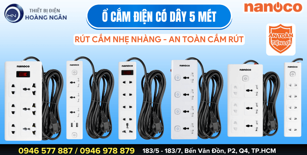 Các mẫu ổ cắm điện đa năng Nanoco có dây dài 5 mét 