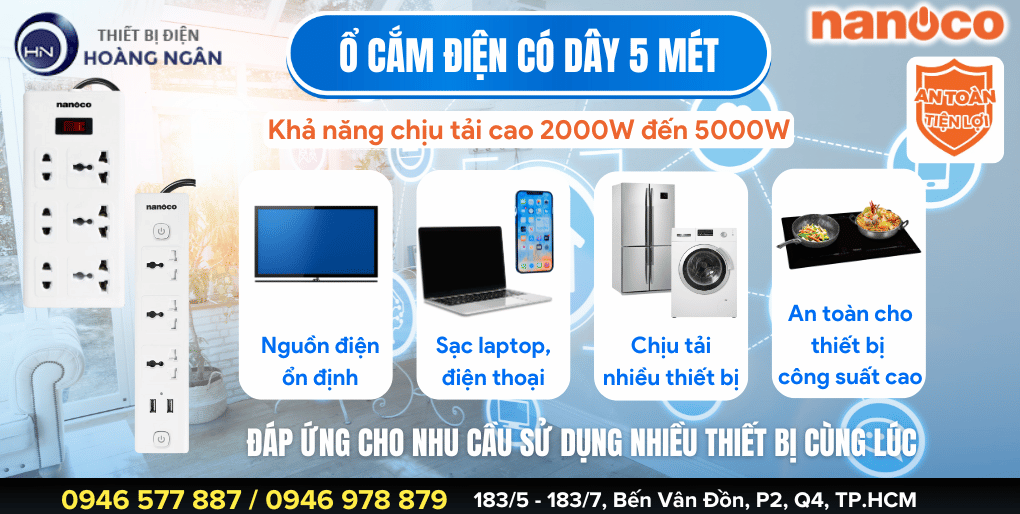 Các mẫu ổ cắm điện đa năng Nanoco có dây dài 5 mét 