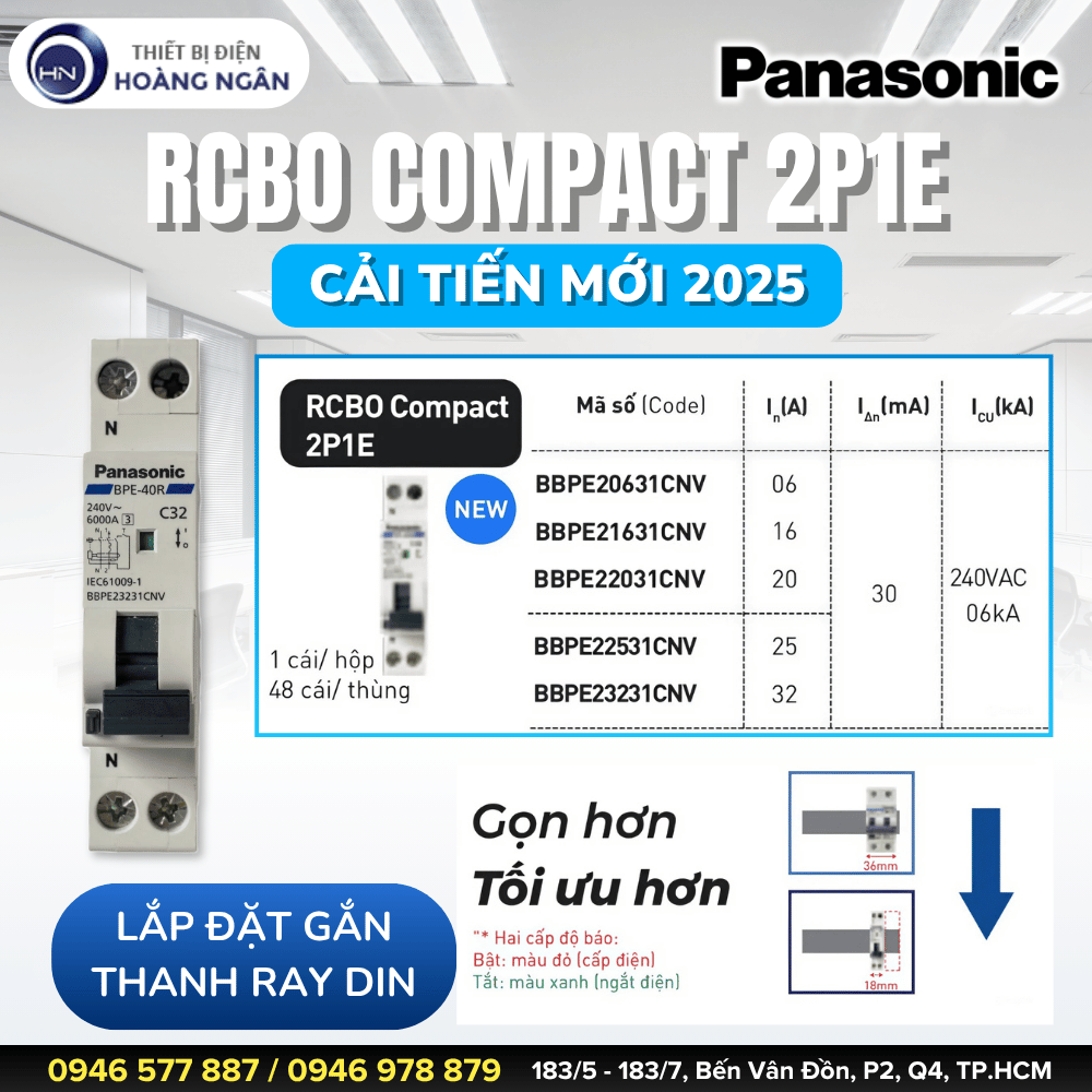 Cầu Dao RCBO Panasonic Compact 2P1E