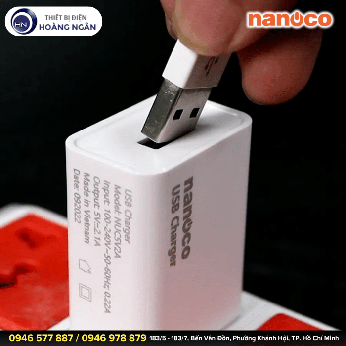Cốc Sạc USB NUC5V2A Nanoco Max 10.5W, Loại Chân Cắm Dẹp