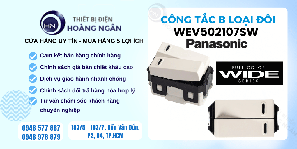 Công tắc B Panasonic WEV502107SW Loại Đôi, Cỡ Nhỏ