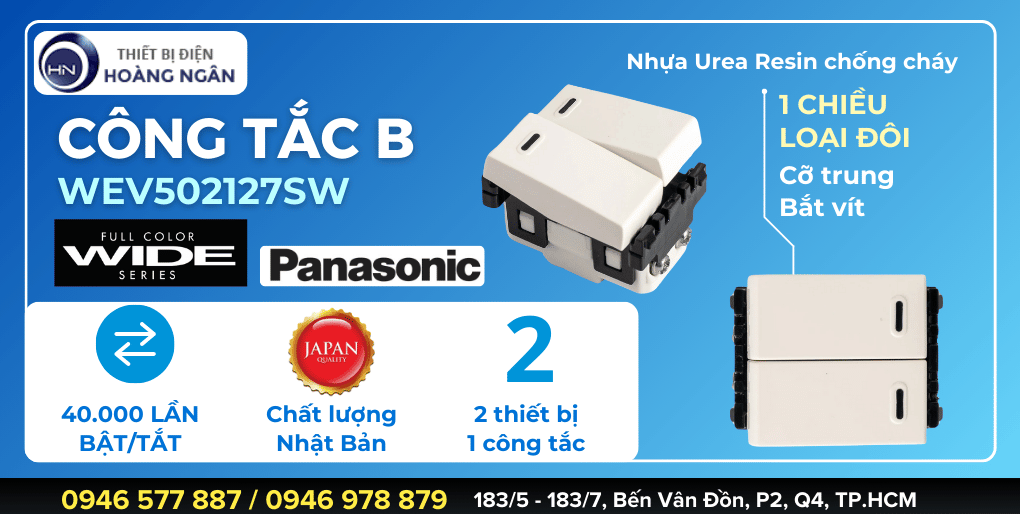 Công Tắc Đôi Panasonic WEV502127SW - Công tắc B 1 chiều cỡ trung