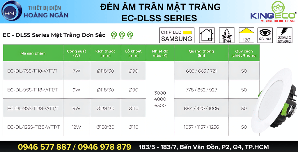 Đèn Âm Trần Thạch Cao EC-DLSS Series Mặt Trắng KingEco