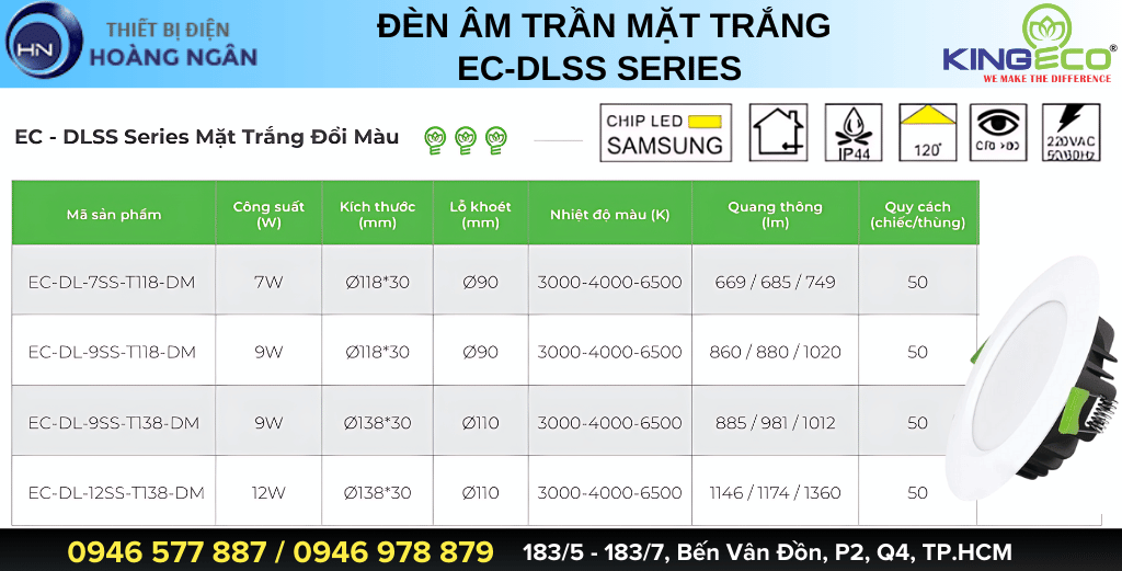 Đèn Âm Trần Thạch Cao EC-DLSS Series Mặt Trắng KingEco