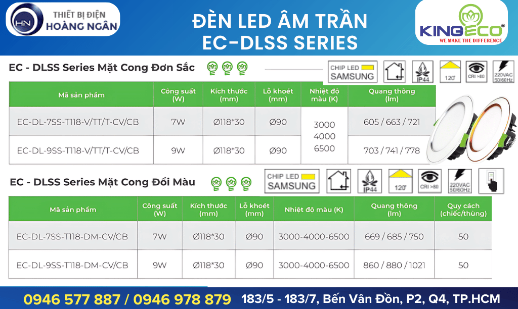 Đèn Âm Trần Viền Màu Mặt Cong EC-DLSS Series Kingeco