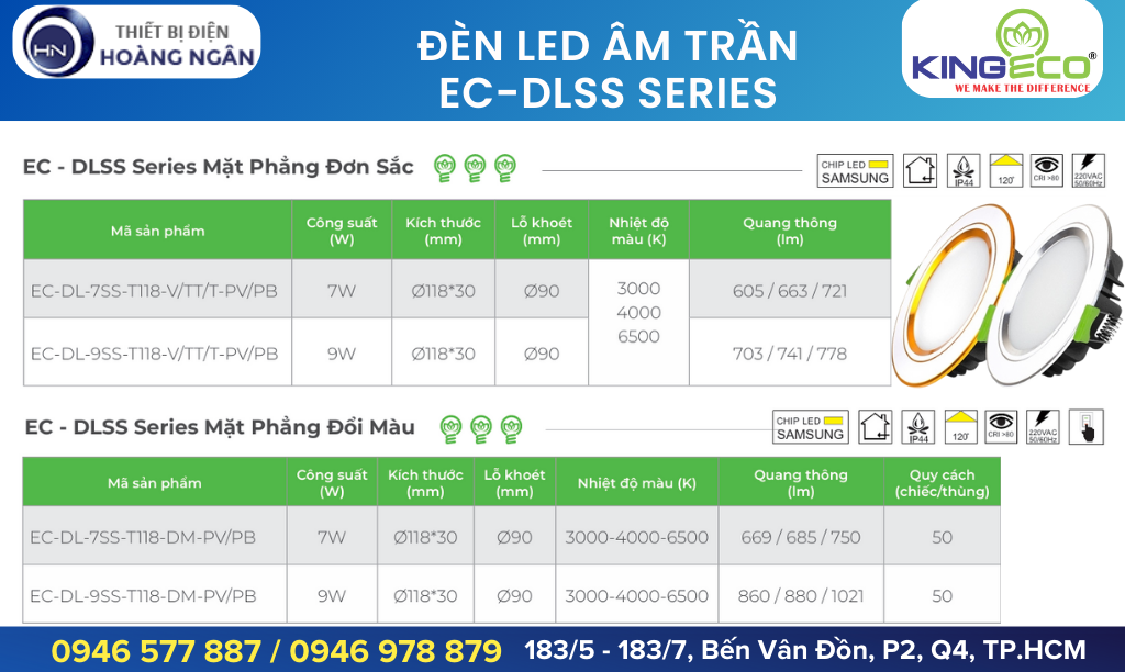 Đèn Âm Trần Viền Màu Mặt Phẳng EC-DLSS Series Kingeco