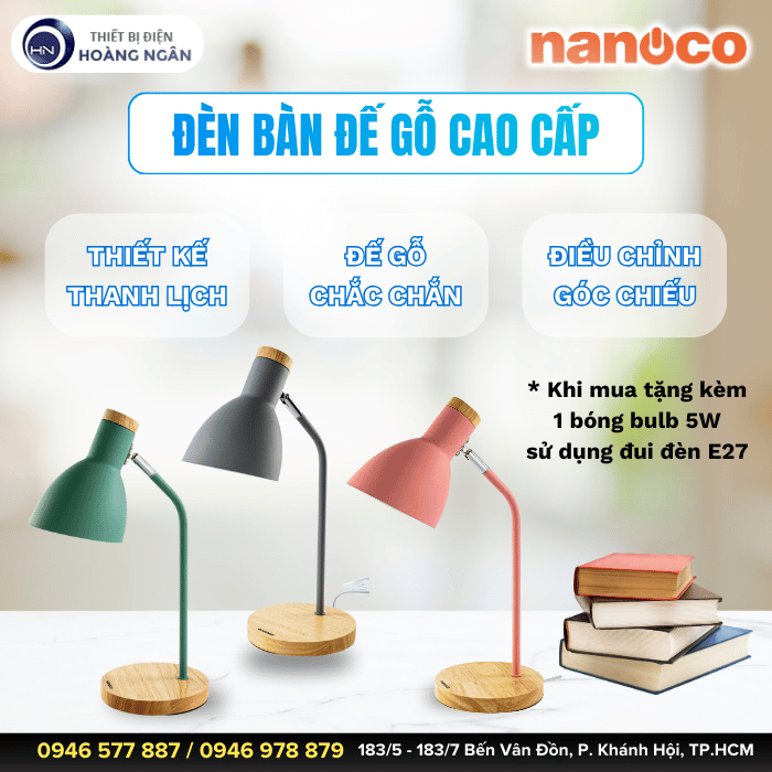 Đèn bàn học đế gỗ Nanoco NDKC03WG