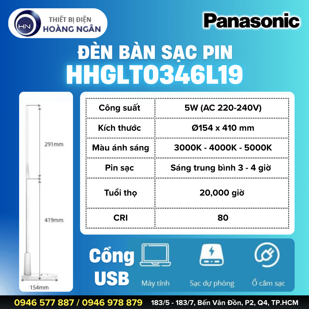 Đèn Bàn Học Sạc Pin Panasonic HHGLT0346L19