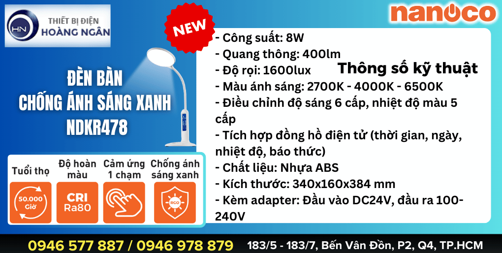 Đèn Bàn Làm Việc Chống Ánh Sáng Xanh Nanoco NDKR478