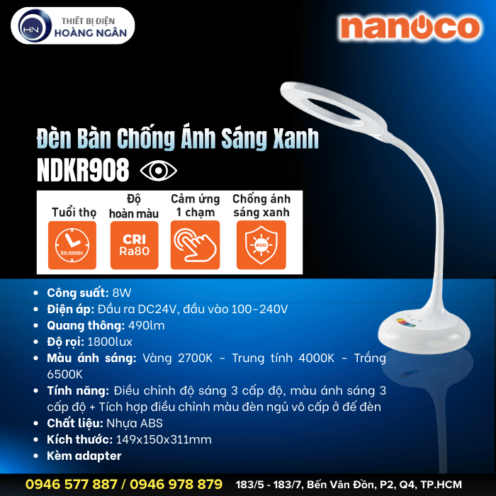 Đèn Bàn LED Chống Ánh Sáng Xanh NDKR908 Nanoco