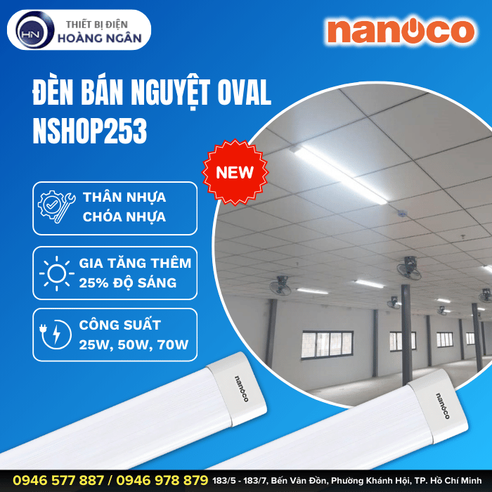 Đèn Bán Nguyệt Oval Nanoco NSHOP253 Thân Nhựa