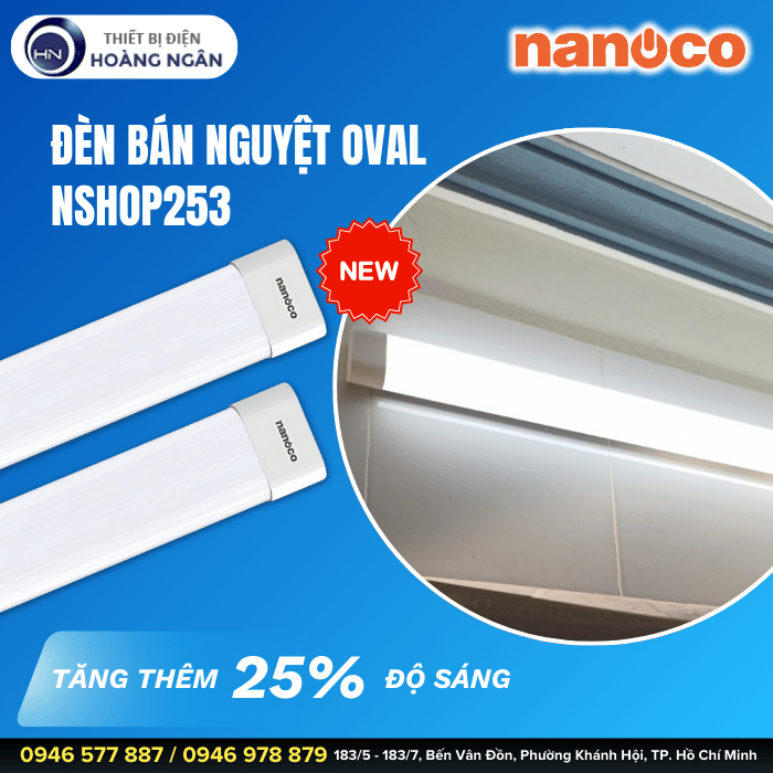 Đèn Bán Nguyệt Oval Nanoco NSHOP253 Thân Nhựa