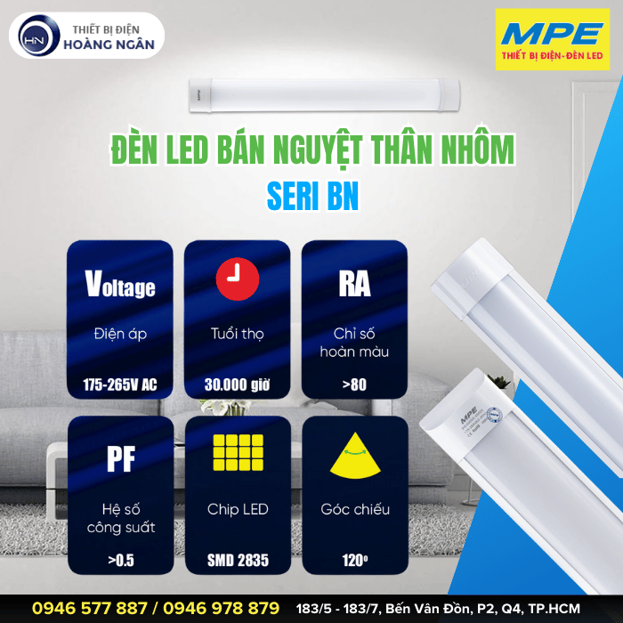 Đèn Bán Nguyệt Thân Đèn Nhôm MPE  Seri BN