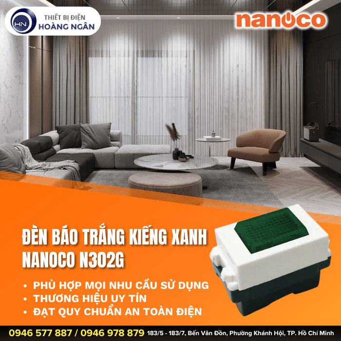 Đèn Báo Trắng Kiếng Xanh Nanoco N302G