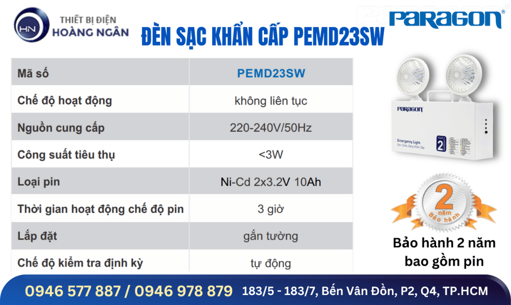 Đèn Chiếu Sáng Sự Cố Paragon PEMD23SW Gắn Tường