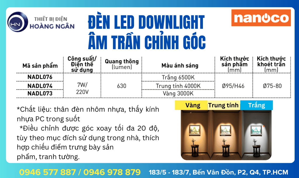 Đèn Downlight Âm Trần Chỉnh Góc Nanoco