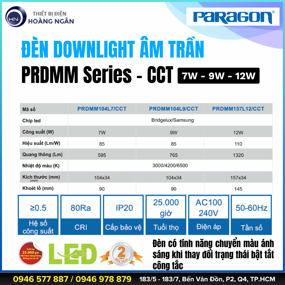 Đèn Downlight Âm Trần Paragon PRDMM Series - CCT