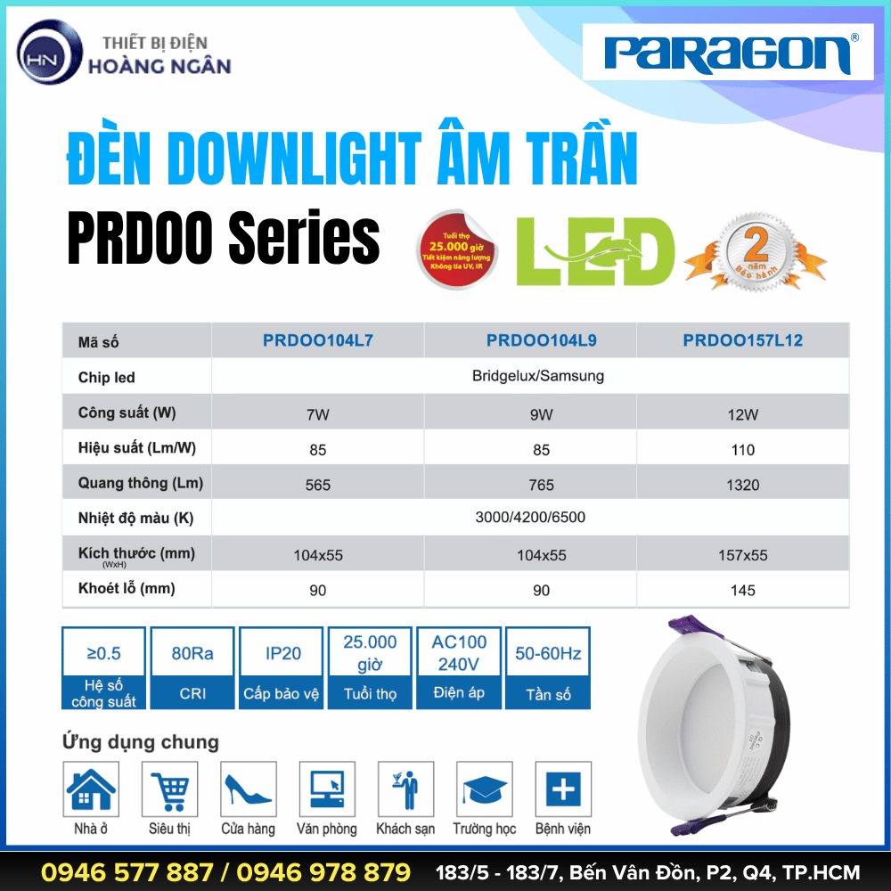 Đèn Downlight Âm Trần Paragon PRDOO Series