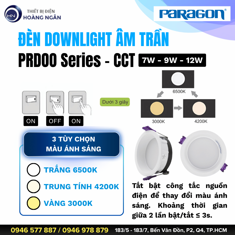 Đèn Downlight Âm Trần Paragon PRDOO Series - CCT