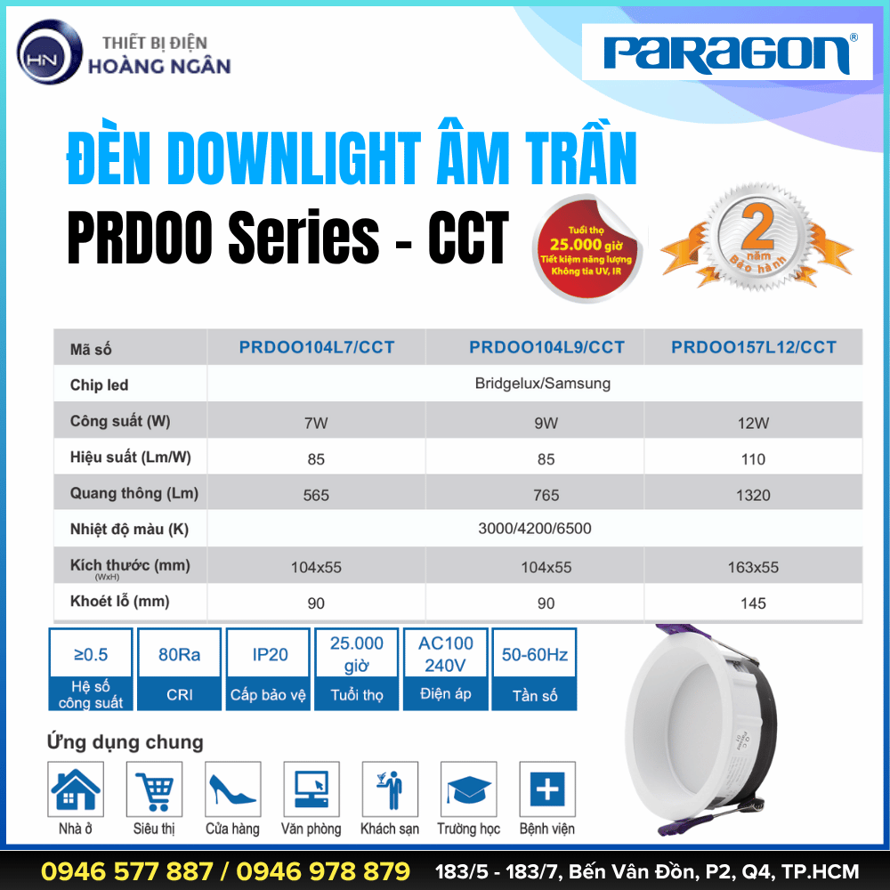 Đèn Downlight Âm Trần Paragon PRDOO Series - CCT