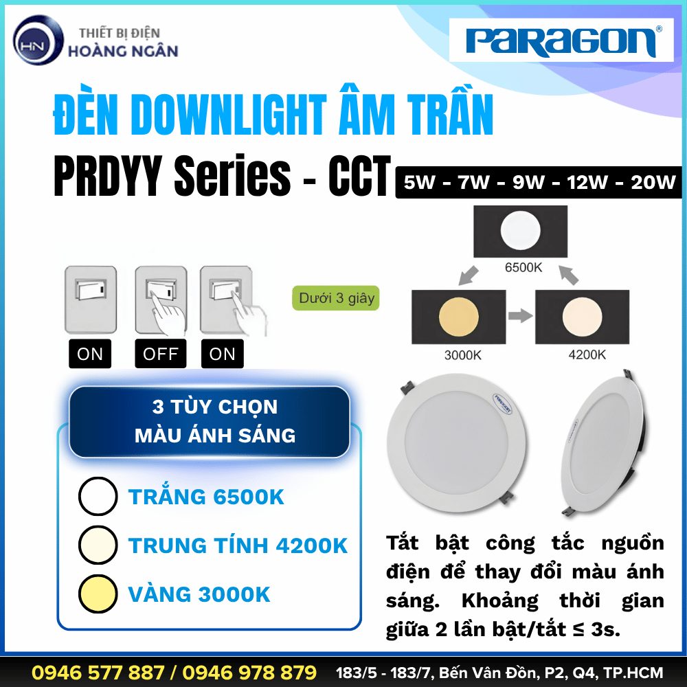 Đèn Downlight Âm Trần Paragon PRDYY Series - CCT