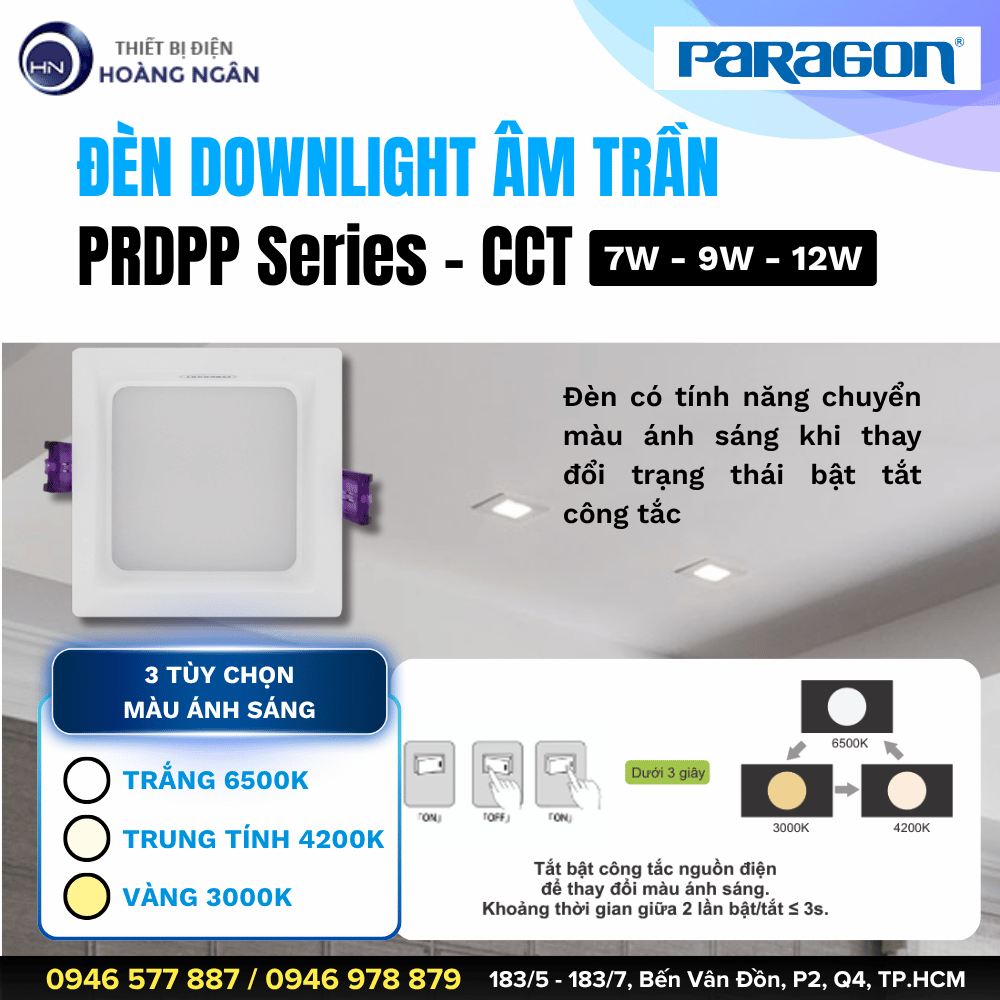 Đèn Downlight Âm Trần Paragon PRDPP Series - CCT
