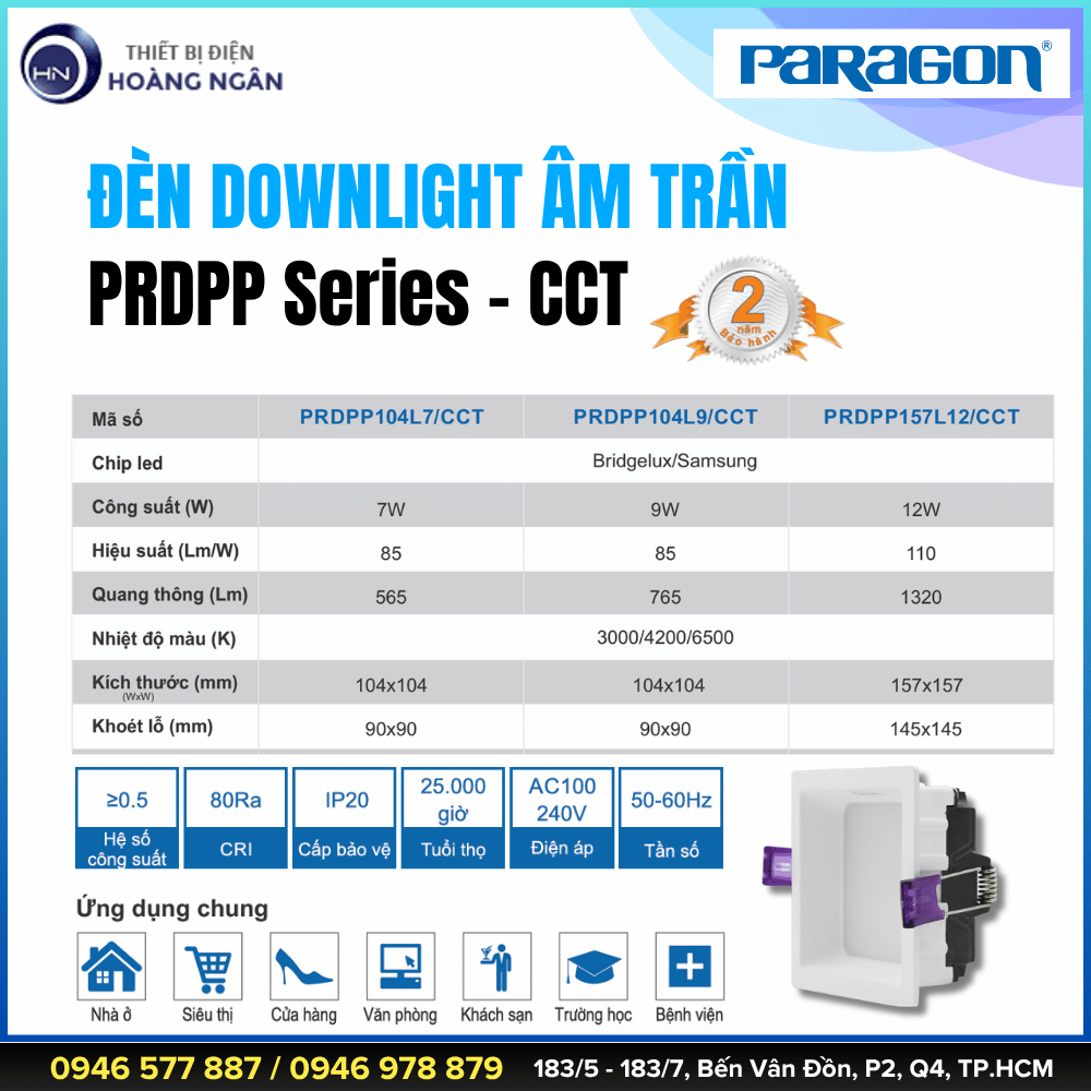 Đèn Downlight Âm Trần Paragon PRDPP Series - CCT