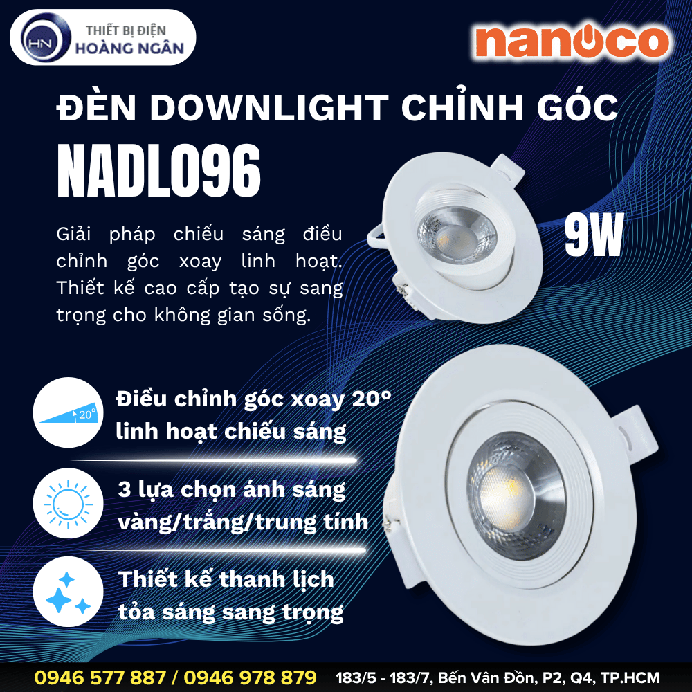 Đèn Downlight Chỉnh Góc Nanoco NADL096