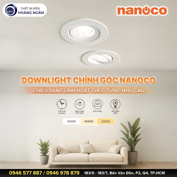 Đèn Downlight Chỉnh Góc Nanoco NADL096