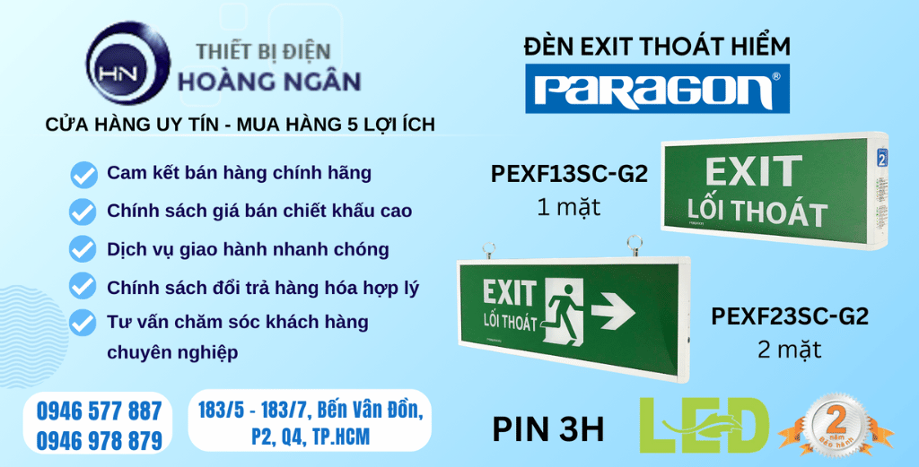 Đèn Exit Paragon 1 mặt PEXF13SC-G2 và 2 mặt PEXF23SC-G2