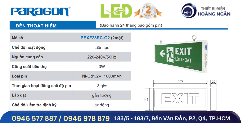 Đèn Exit Paragon PEXF23SC-G2 Thoát Hiểm 2 Mặt  Có Chứng Nhận PCCC