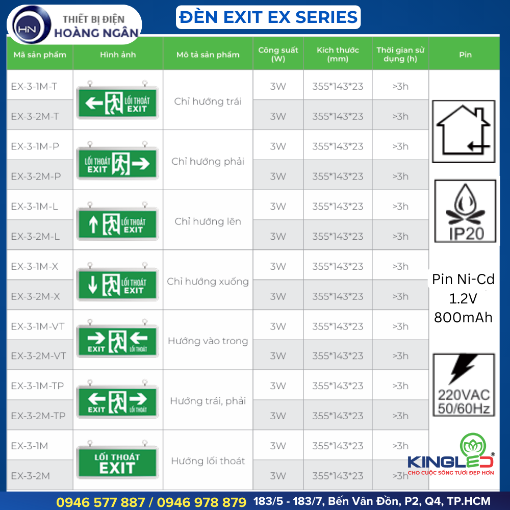 Đèn Exit Sự Cố EX Series KingLED 3W