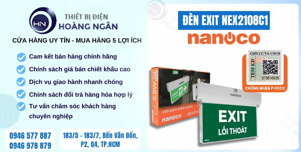 Địa chỉ mua Đèn Exit Thoát Hiểm Nanoco tại TP.HCM, Bình Dương – Đầy đủ giấy tờ PCCC, hỗ trợ trọn gói cho công trình