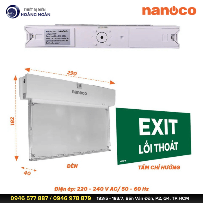 Đèn LED Thoát Hiểm Hình Exit Lối Thoát NEX2108C1 Nanoco | Có Chứng Nhận PCCC