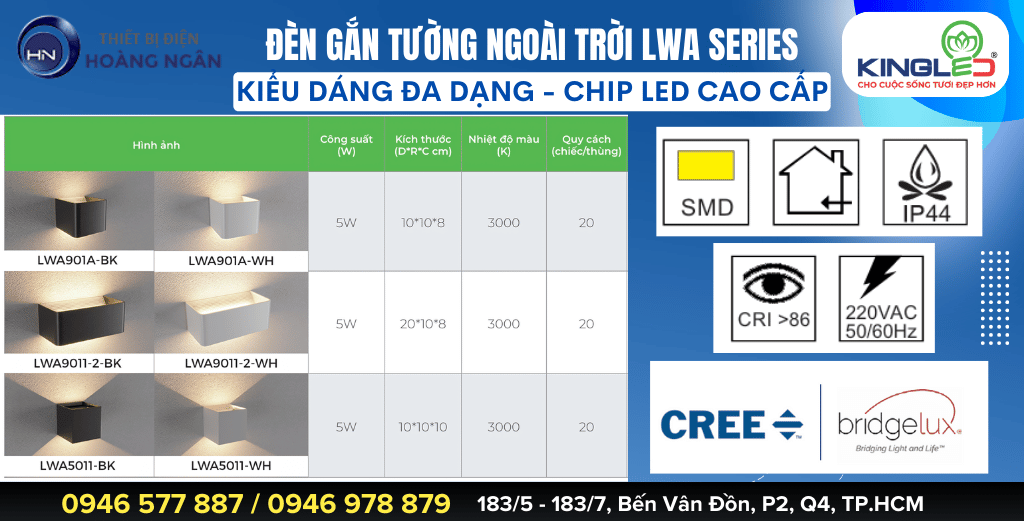 Đèn gắn tường ngoài trời Kingled LWA Series