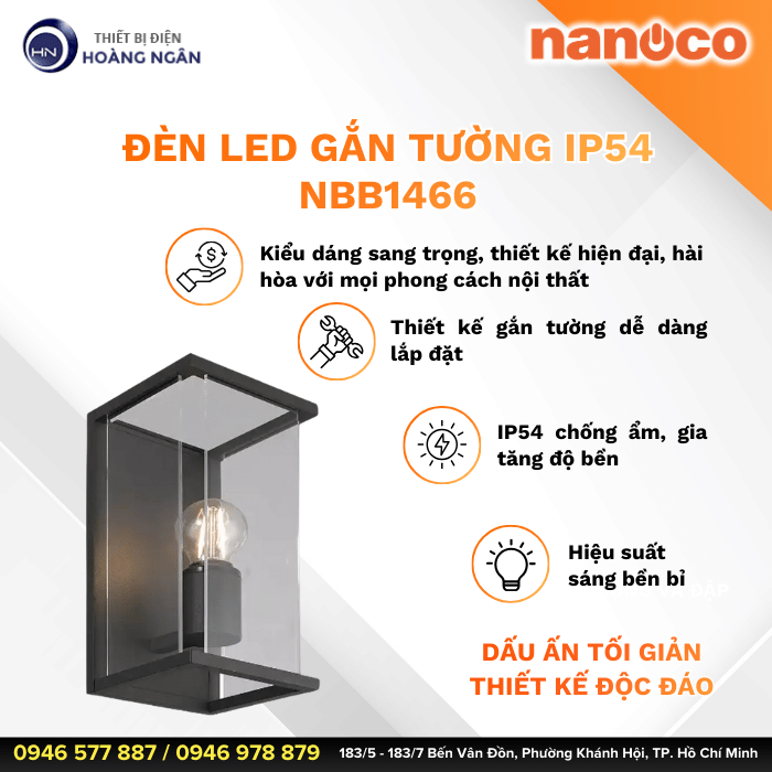 Đèn Gắn Tường Ngoài Trời Dùng Bóng E27 NBB1466 Nanoco