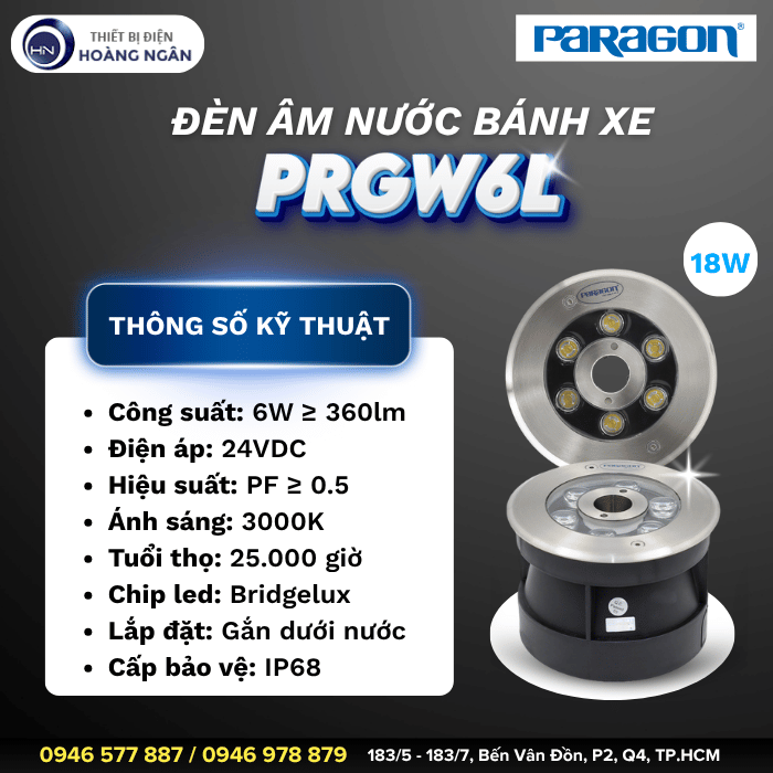Đèn LED Âm Nước Bánh Xe Paragon PRGW6L