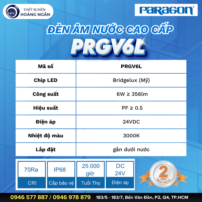 Đèn LED Âm Nước IP68 PRGV6L Paragon