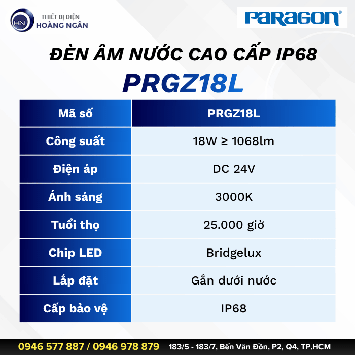 Đèn LED Âm Nước IP68 PRGZ18L Paragon