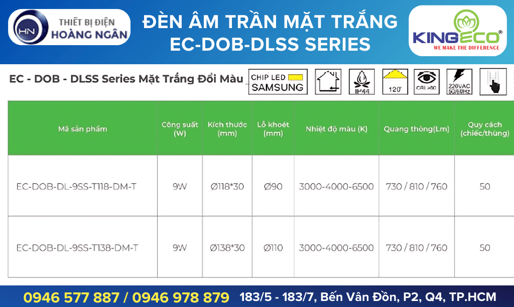 Đèn LED Âm Trần 9W EC-DOB-DLSS Series KingEco Đổi Màu