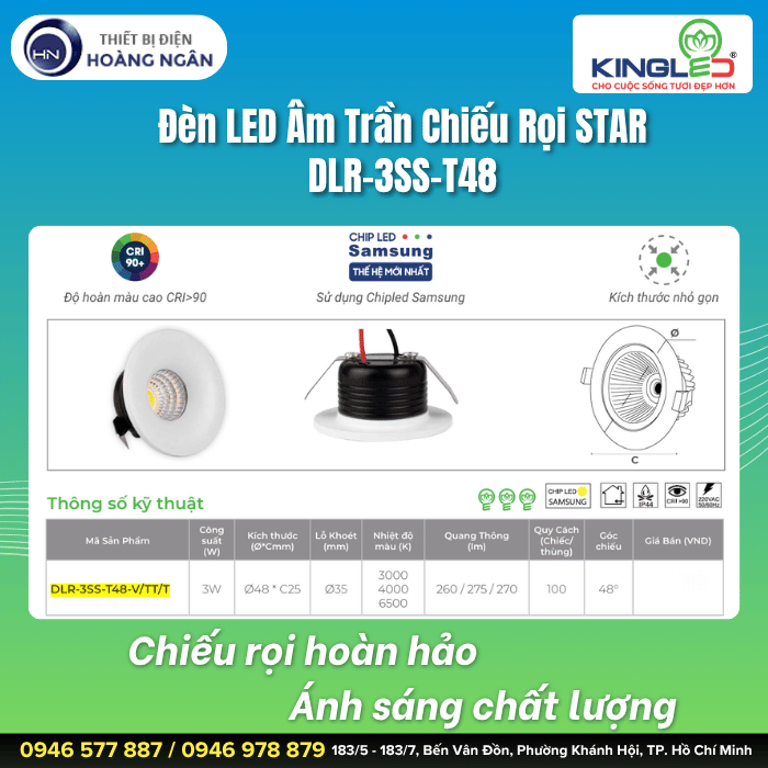 Đèn LED Âm Trần Chiếu Rọi STAR DLR-3SS-T48 KingLED