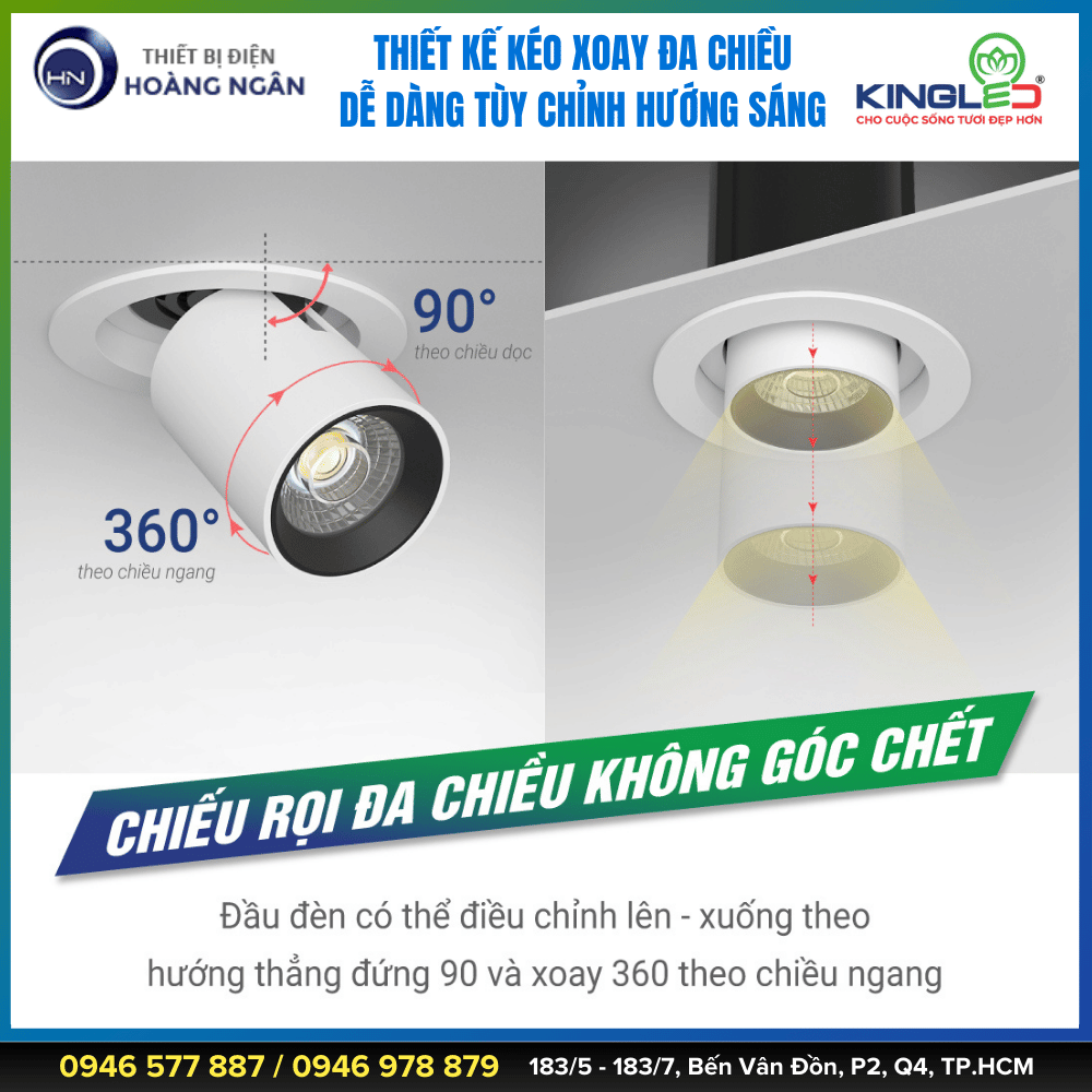 Đèn LED Âm Trần Kéo Xoay KINGLED DLKX-SS Series