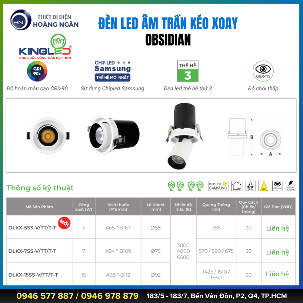 Đèn LED Âm Trần Kéo Xoay KINGLED DLKX-SS Series