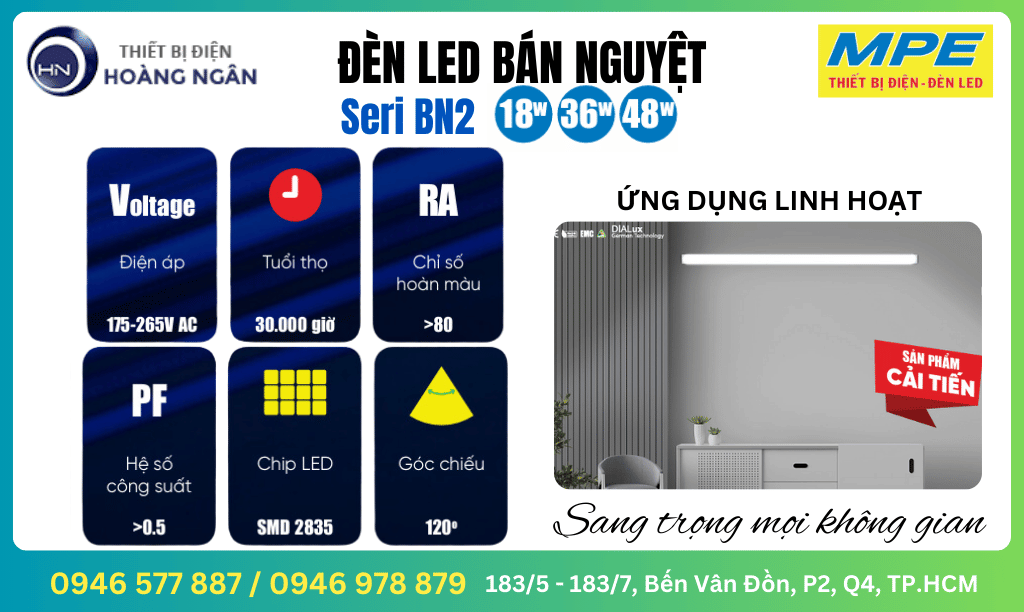 Đèn LED Bán Nguyệt MPE Thân Nhựa Seri BN2